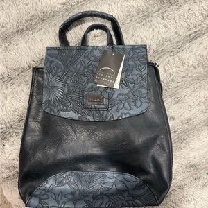 Beautiful, navy blue vegan leather, mini backpack